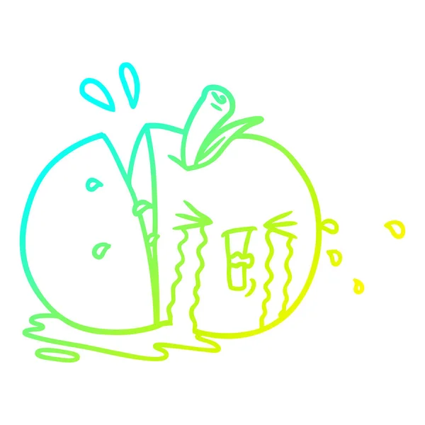 Linea gradiente freddo disegno cartone animato mela piangendo — Vettoriale Stock