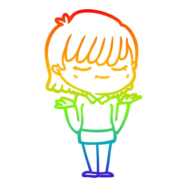Arco-íris linha gradiente desenho cartoon mulher — Vetor de Stock
