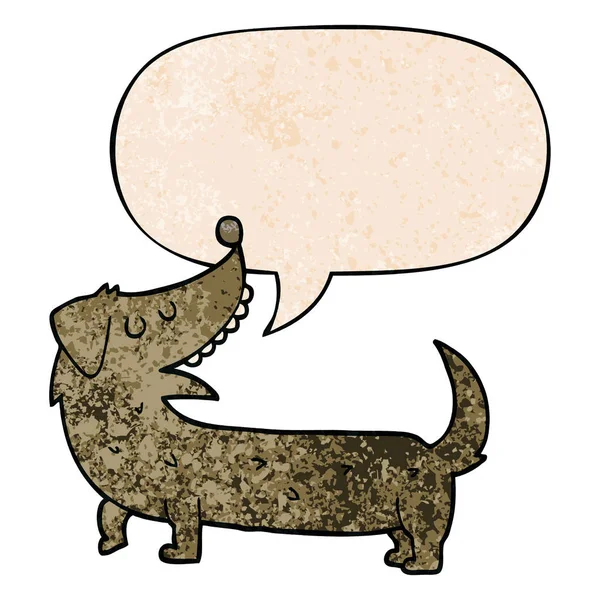 Cartoon dog and speech bubble in retro texture style — Stock Vector