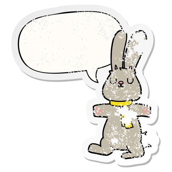 Karikatur-Kaninchen und Sprechblase verstörten Aufkleber — Stockvektor