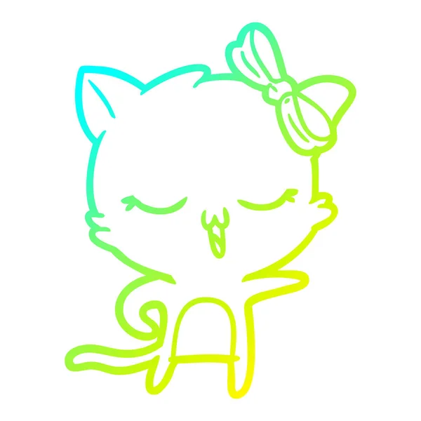 Linha gradiente frio desenho desenho cartoon gato com arco na cabeça —  Vetores de Stock