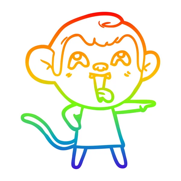 Arco iris gradiente línea dibujo loco mono de dibujos animados en vestido — Vector de stock