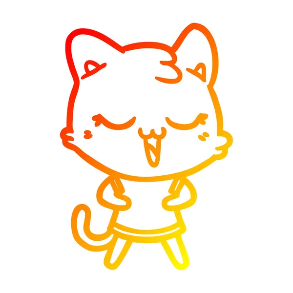 Línea de gradiente caliente dibujo feliz gato de dibujos animados — Vector de stock