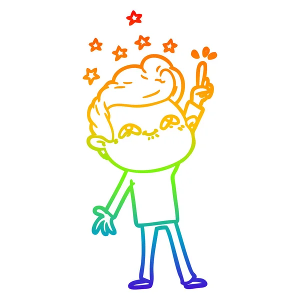 Linea gradiente arcobaleno disegno cartone animato uomo eccitato — Vettoriale Stock