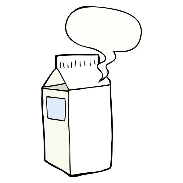 Caixa de leite de desenhos animados e bolha de fala —  Vetores de Stock