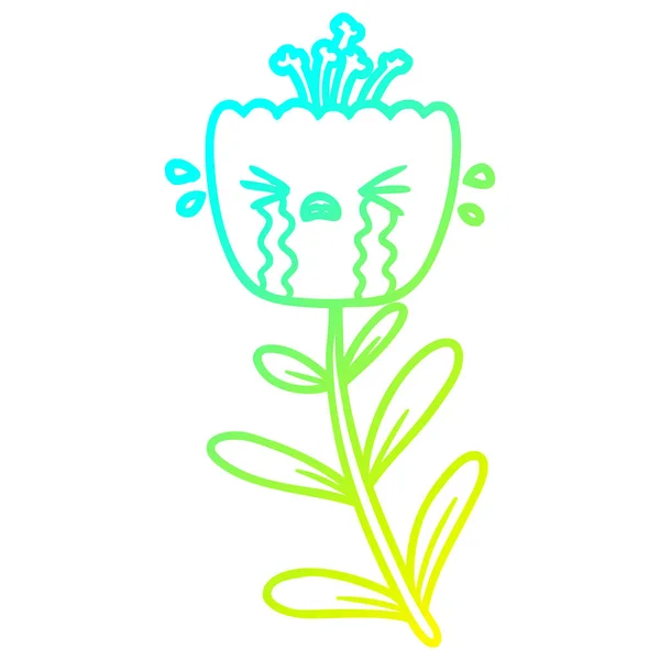 Linha gradiente frio desenho desenhos animados chorando flor — Vetor de Stock