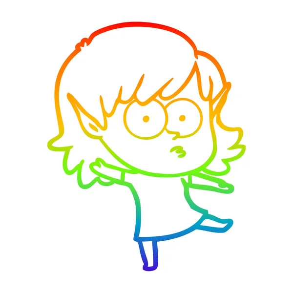 Regenboog gradiënt lijntekening cartoon elf meisje dansen — Stockvector