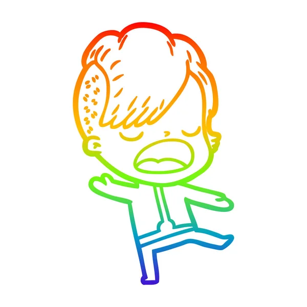 Rainbow gradient ligne dessin dessin animé cool hipster fille dans l'espace — Image vectorielle