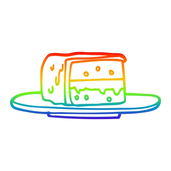 Regenboog gradiënt lijntekening cartoon segment van cake — Stockvector