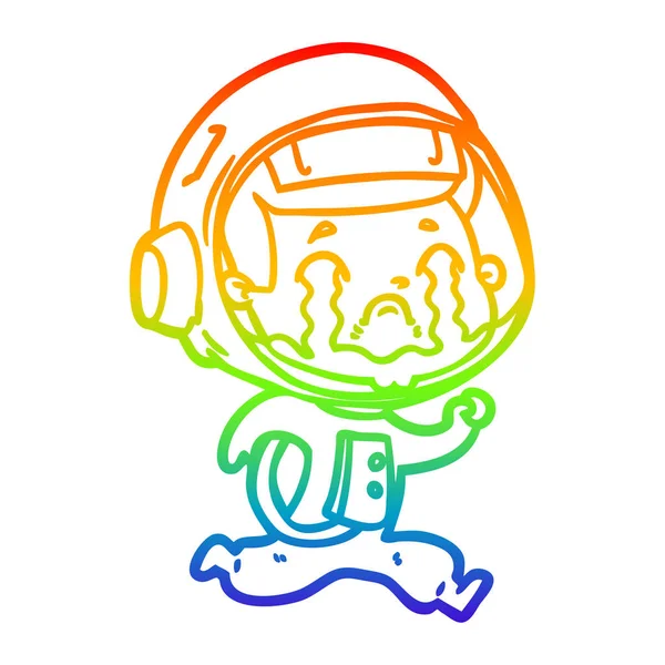Regenbogen-Gradienten-Linie Zeichnung Karikatur weinender Astronaut — Stockvektor