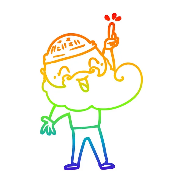 Rainbow gradient ligne dessin heureux barbu homme avec une grande idée — Image vectorielle