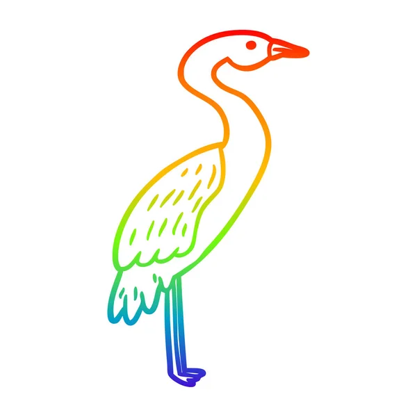 Rainbow gradient linje ritning tecknad stork — Stock vektor