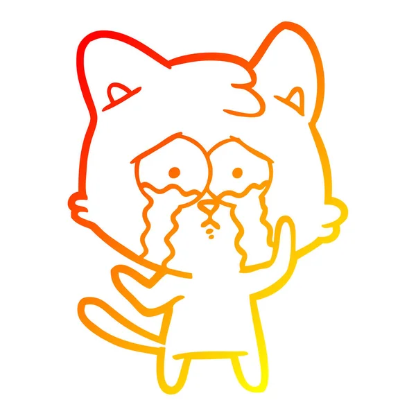 Warme Gradientenlinie Zeichnung Karikatur weinende Katze — Stockvektor