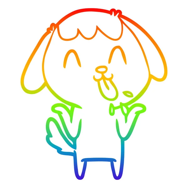 Regenboog gradiënt lijntekening cute cartoon hond — Stockvector