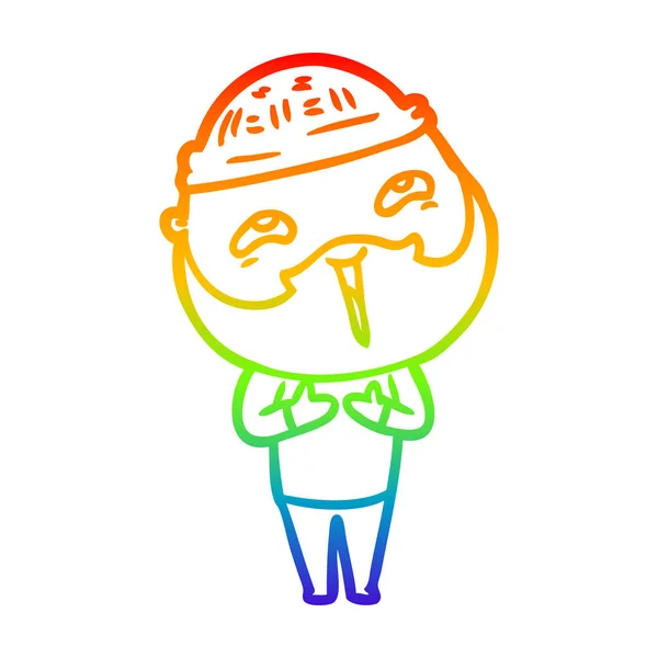 Arco iris gradiente línea dibujo dibujos animados feliz barbudo hombre — Archivo Imágenes Vectoriales