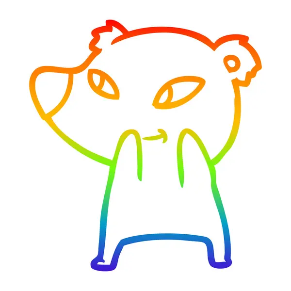 Rainbow gradient line drawing cute cartoon bear — Stock Vector
