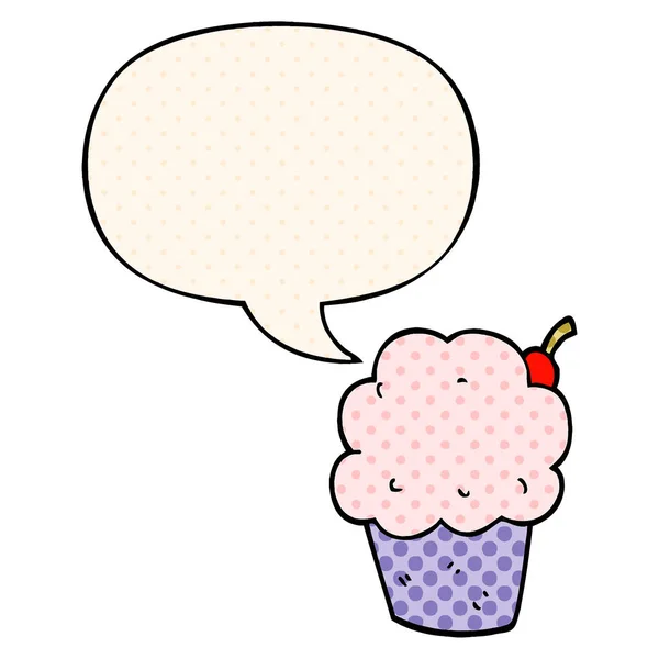 Karikatúra Cupcake és a beszéd buborék a képregény stílusban — Stock Vector