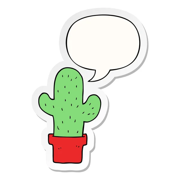 Cartoon cactus and speech bubble sticker — Stock Vector