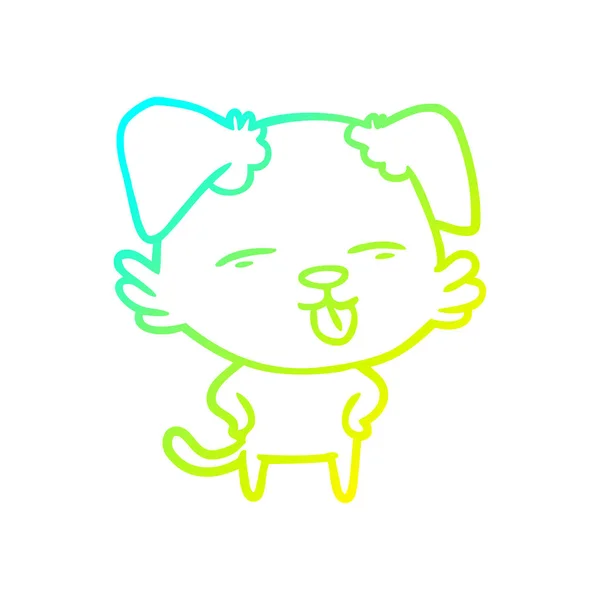 Linea gradiente freddo disegno cartone animato cane sporgente lingua — Vettoriale Stock