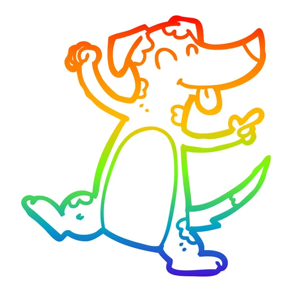 Regenboog kleurovergang lijntekening cartoon dansen hond — Stockvector