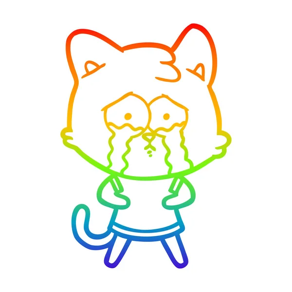 Rainbow gradient ligne dessin dessin animé pleurer chat — Image vectorielle