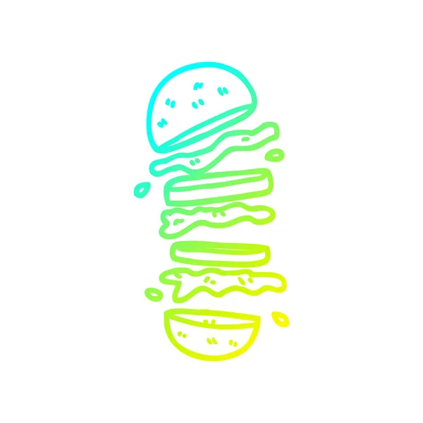 Linha gradiente frio desenho dos desenhos animados hambúrguer — Vetor de Stock