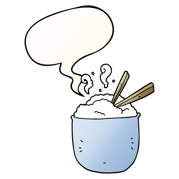 Cartoon-Schale mit Reis und Sprechblase im sanften Gradienten-Stil — Stockvektor
