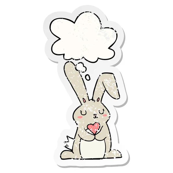 Cartoni animati coniglio in amore e il pensiero bolla come un angosciato indossato s — Vettoriale Stock
