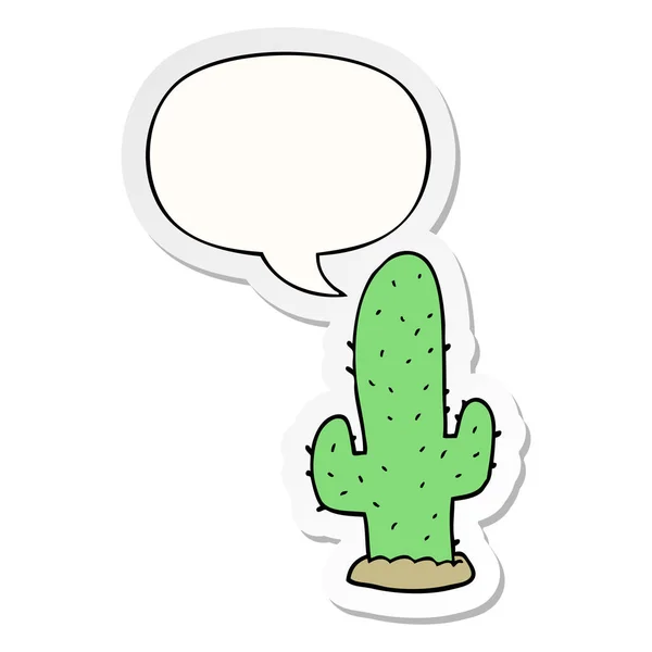 Autocollant cactus dessin animé et bulle de parole — Image vectorielle