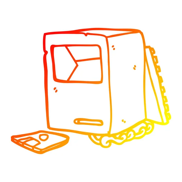 따뜻한 그라데이션 라인 그리기 만화 깨진 오래된 컴퓨터 — 스톡 벡터