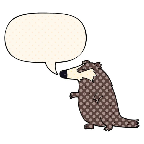 Cartoon badger and speech bubble in comic book style — Stock Vector