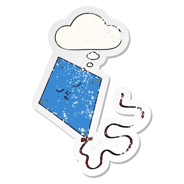 karikatür uçurtma ve sıkıntılı yıpranmış etiket olarak kabarcık düşünce