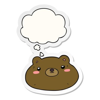 karikatür ayı ve baskılı bir etiket olarak kabarcık düşünce