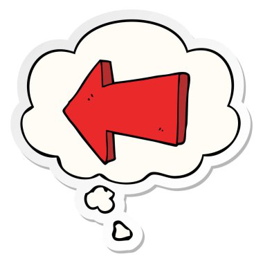 karikatür işaret ok ve basılı bir etiket olarak kabarcık düşünce