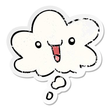 sevimli mutlu karikatür yüz ve sıkıntılı yıpranmış olarak kabarcık düşünce 