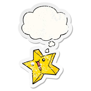 karikatür mutlu yıldız ve sıkıntılı bir yıpranmış sopa olarak kabarcık düşünce