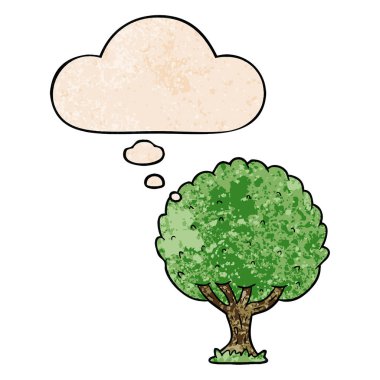 karikatür ağacı ve grunge doku desen tarzında düşünce balonu