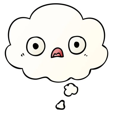 sevimli karikatür yüz ve pürüzsüz degrade tarzında kabarcık düşünce