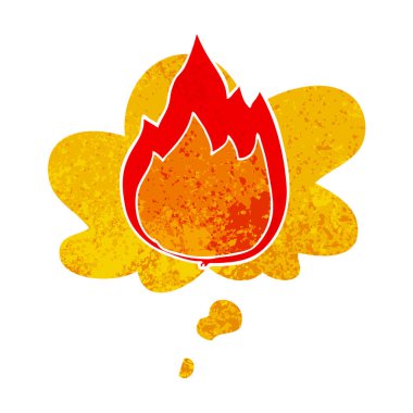 retro dokulu tarzda karikatür yangın ve düşünce balonu