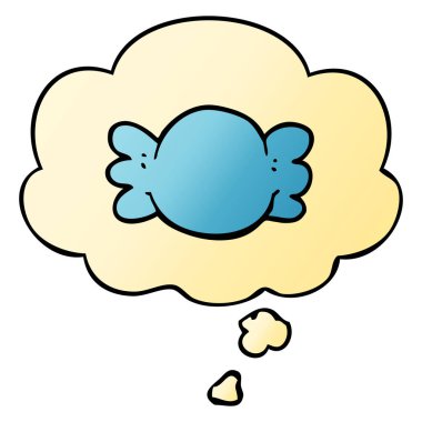 çizgi film sarılmış şeker ve pürüzsüz degrade stil düşünce balonu