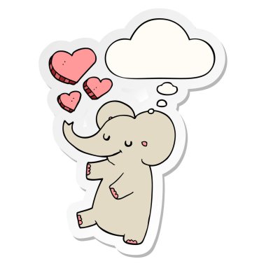 aşk kalpleri ve bir printe olarak düşünce balonu ile karikatür fil