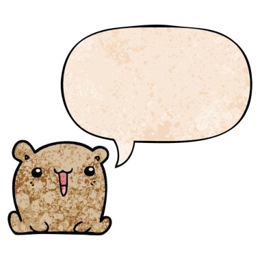 retro doku tarzında sevimli karikatür ayı ve konuşma balonu