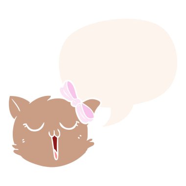 retro tarzında karikatür kedi yüz ve konuşma balonu