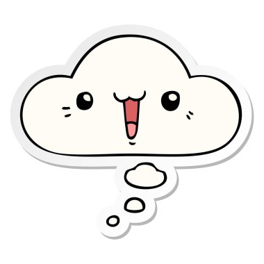 mutlu karikatür yüz ve basılı bir etiket olarak kabarcık düşünce