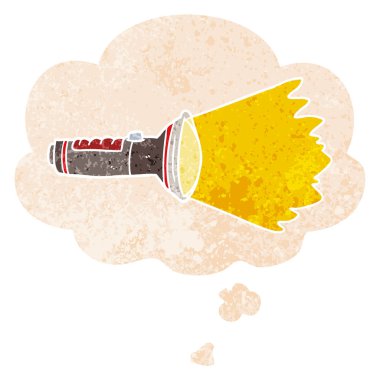 karikatür elektrikli meşale ve retro dokulu stil de kabarcık düşünce