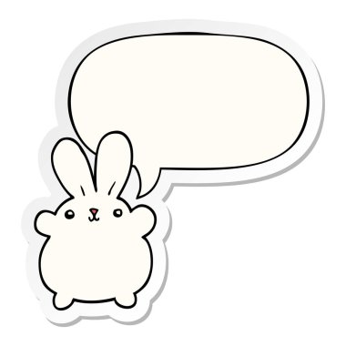 sevimli karikatür tavşan ve konuşma kabarcık etiket
