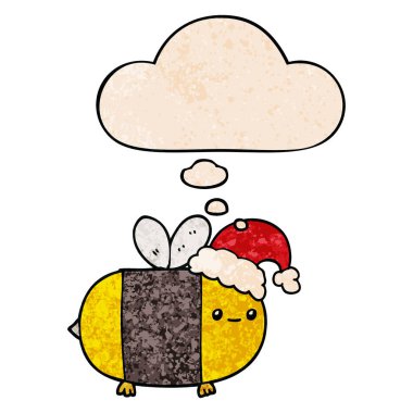 karikatür noel arı ve grunge doku patte düşünce balonu