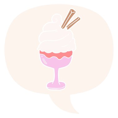 retro tarzıkarikatür dondurma tatlı ve konuşma balonu