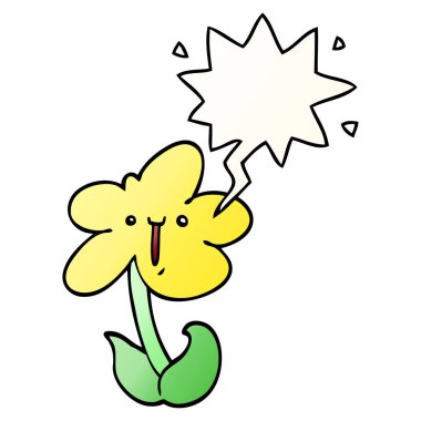 düzgün degrade tarzında karikatür çiçek ve konuşma balonu