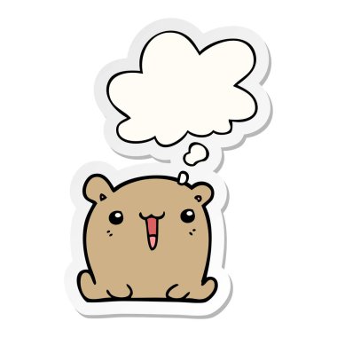 sevimli karikatür ayı ve baskılı bir etiket olarak kabarcık düşünce